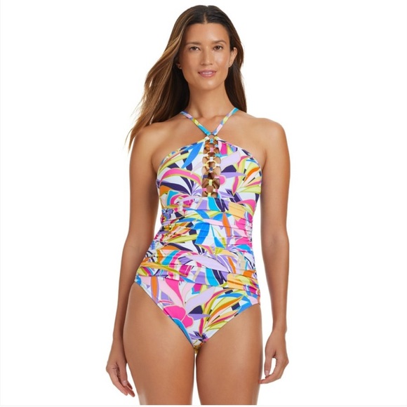 Bleu Rod Beattie White Multi One Piece Swimsuit - Picture 1 of 9